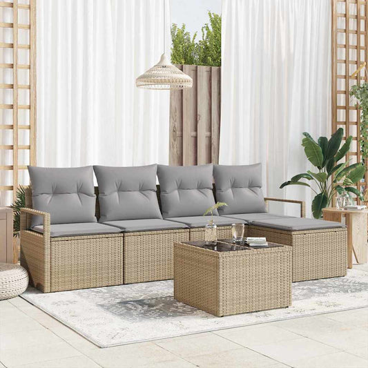 Garten-Sofa-Set mit Kissen mit Speicher 6 pcs Beige, Hellgrau