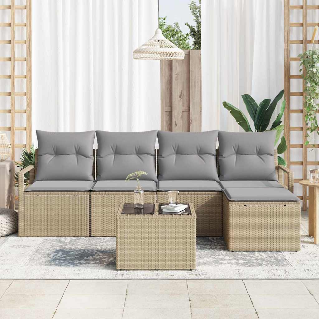 Garten-Sofa-Set mit Kissen mit Speicher 6 pcs Beige, Hellgrau