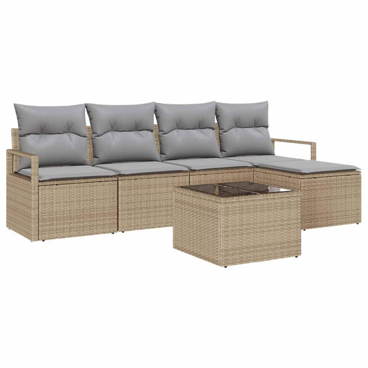 Garten-Sofa-Set mit Kissen mit Speicher 6 pcs Beige, Hellgrau
