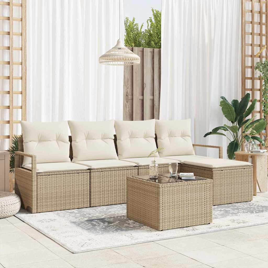 Garten-Sofa-Set mit Kissen mit Speicher 6 pcs Beige, Creme
