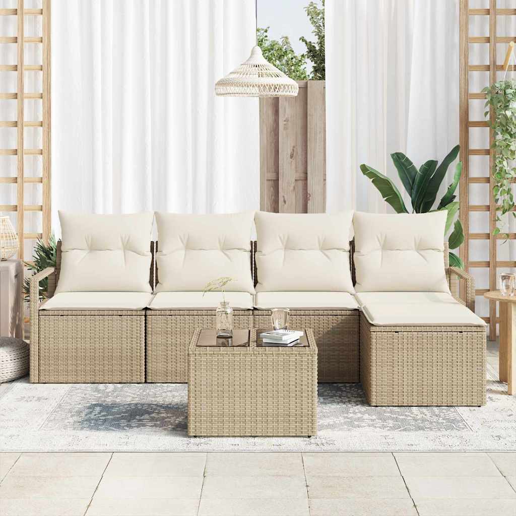 Garten-Sofa-Set mit Kissen mit Speicher 6 pcs Beige, Creme