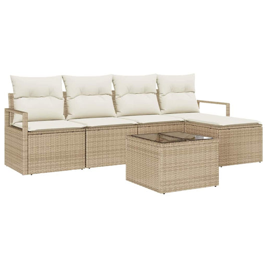 Garten-Sofa-Set mit Kissen mit Speicher 6 pcs Beige, Creme