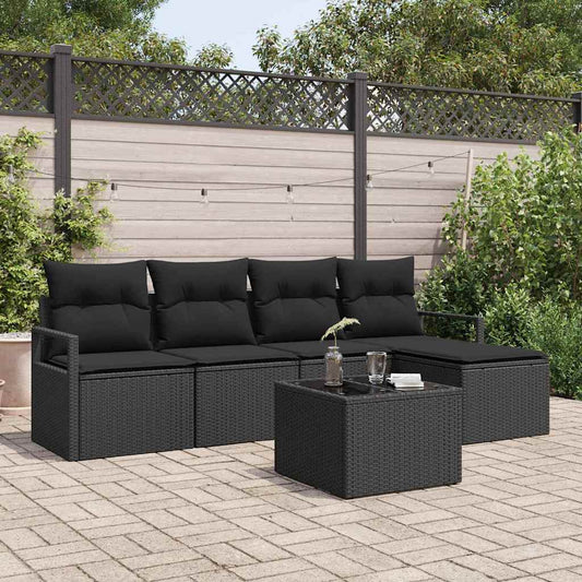 Garten-Sofa-Set mit Kissen mit Speicher 6 pcs Schwarz