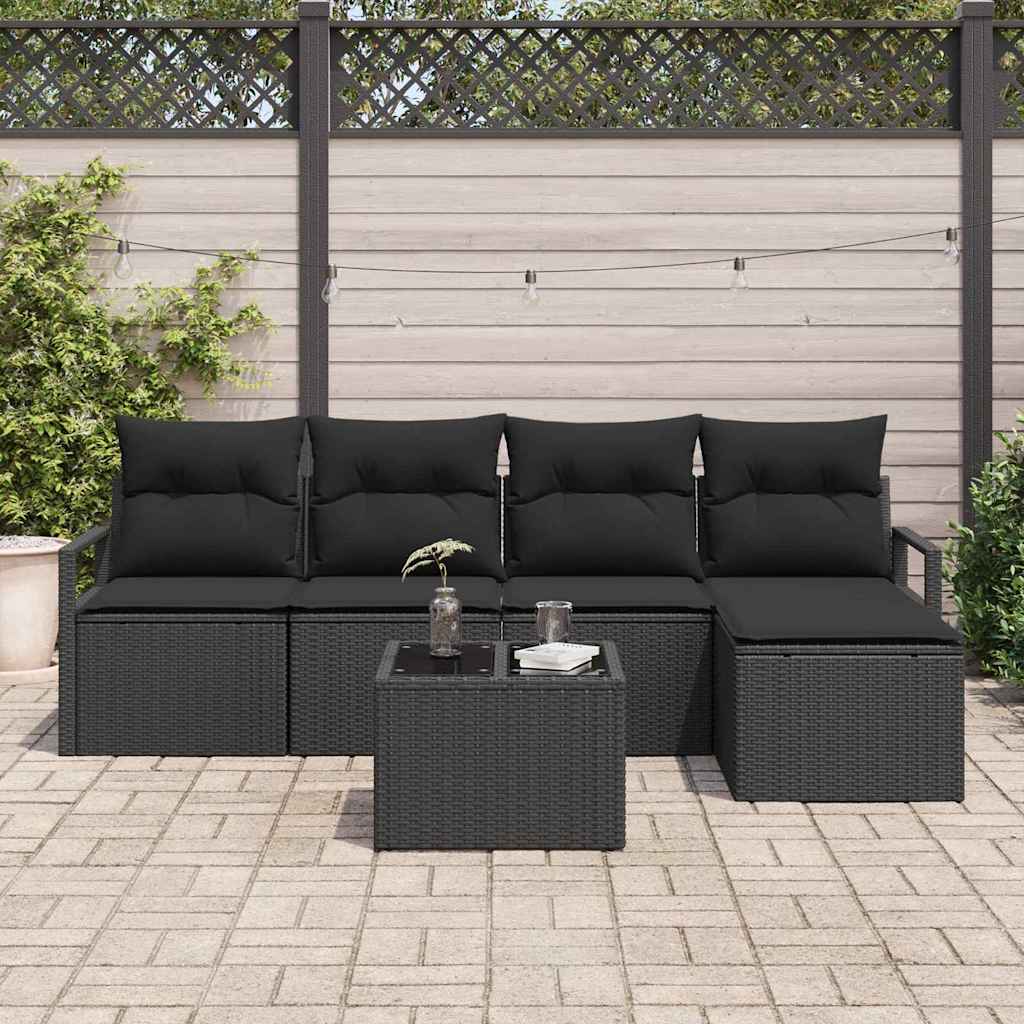 Garten-Sofa-Set mit Kissen mit Speicher 6 pcs Schwarz