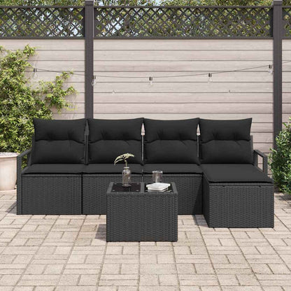 Garten-Sofa-Set mit Kissen mit Speicher 6 pcs Schwarz
