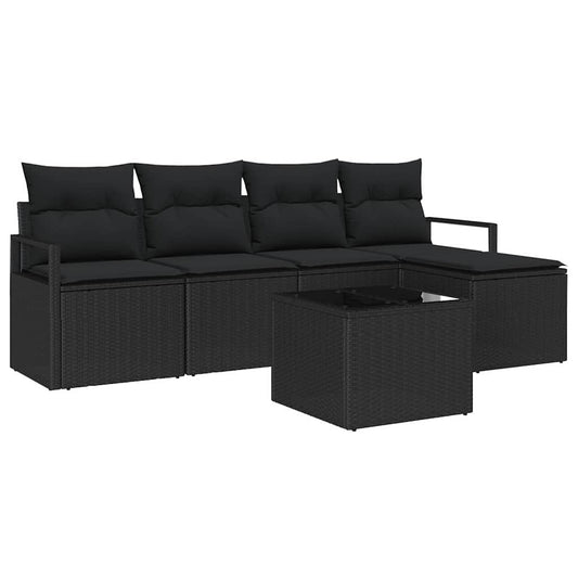 Garten-Sofa-Set mit Kissen mit Speicher 6 pcs Schwarz