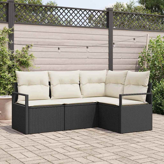 Garten-Sofa-Set mit Kissen mit Speicher 4 pcs Schwarz, Creme