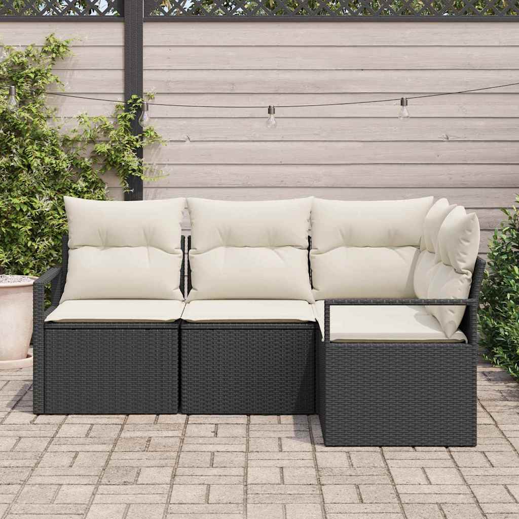 Garten-Sofa-Set mit Kissen mit Speicher 4 pcs Schwarz, Creme