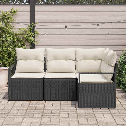 Garten-Sofa-Set mit Kissen mit Speicher 4 pcs Schwarz und Creme