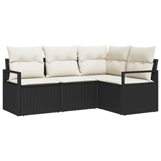 Garten-Sofa-Set mit Kissen mit Speicher 4 pcs Schwarz, Creme