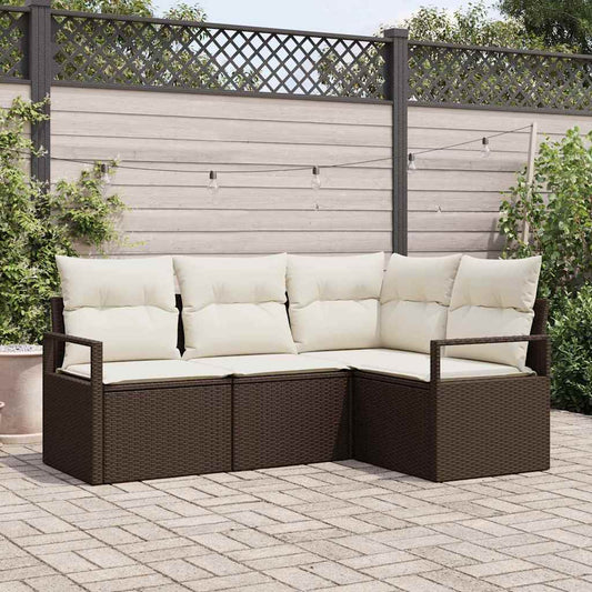 Garten-Sofa-Set mit Kissen mit Speicher 4 pcs Braun, Creme