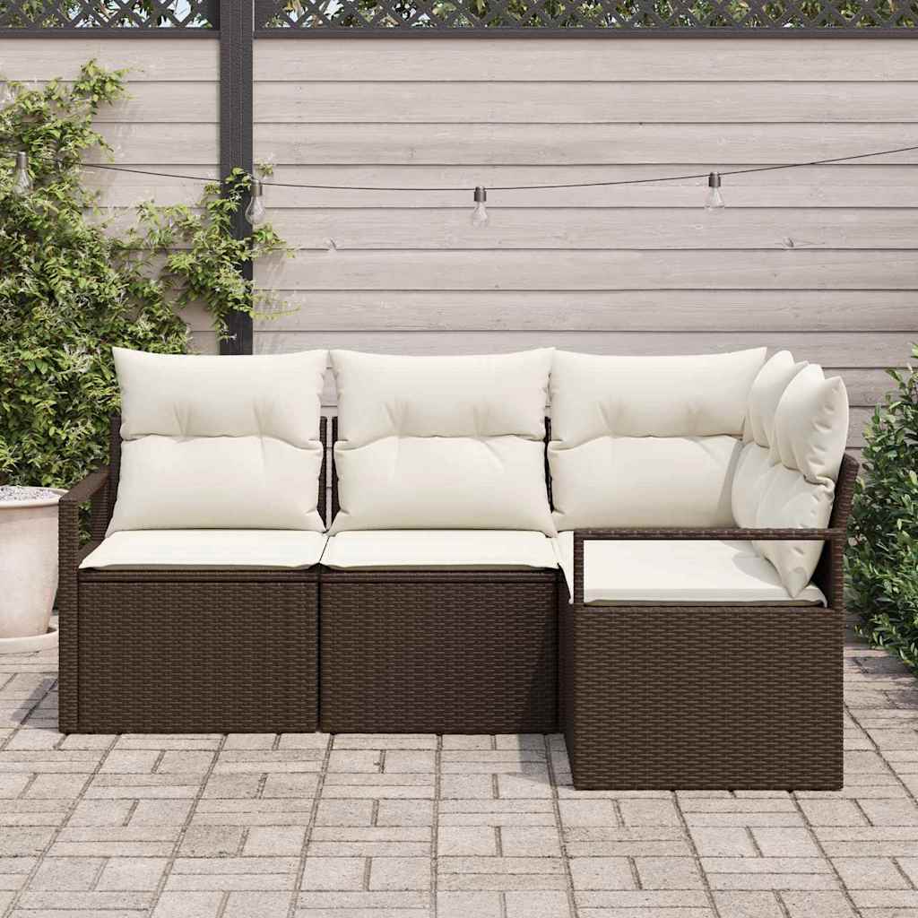 Garten-Sofa-Set mit Kissen mit Speicher 4 pcs Braun, Creme