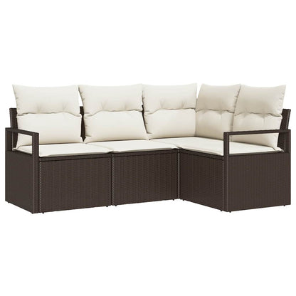 Garten-Sofa-Set mit Kissen mit Speicher 4 pcs Braun, Creme