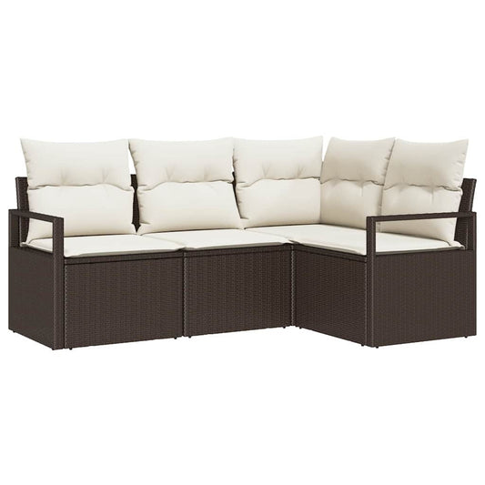 Garten-Sofa-Set mit Kissen mit Speicher 4 pcs Braun, Creme