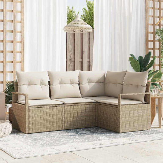 Garten-Sofa-Set mit Kissen mit Speicher 4 pcs Beige, Creme