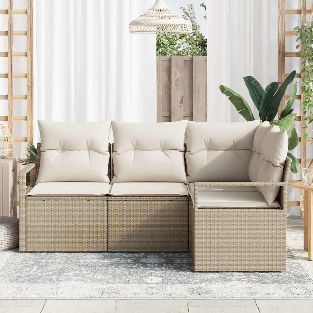 Garten-Sofa-Set mit Kissen mit Speicher 4 pcs Beige, Creme