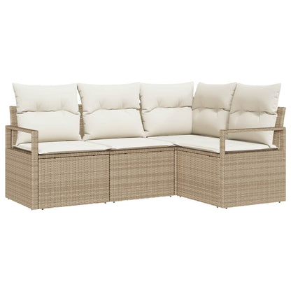 Garten-Sofa-Set mit Kissen mit Speicher 4 pcs Beige, Creme