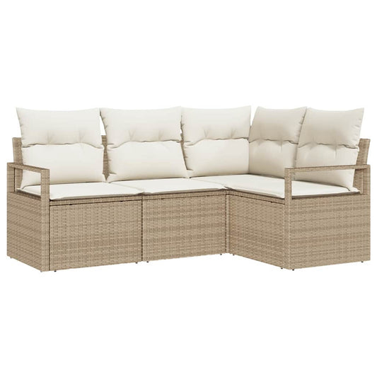 Garten-Sofa-Set mit Kissen mit Speicher 4 pcs Beige, Creme