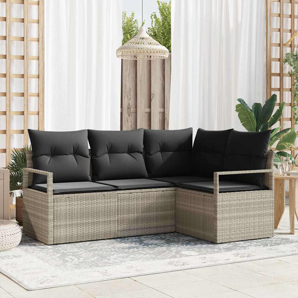 Garten-Sofa-Set mit Kissen mit Speicher 4 pcs Hellgrau