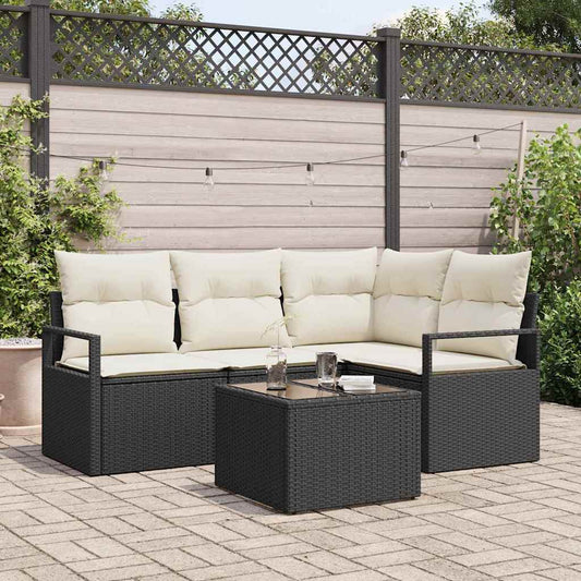 Garten-Sofa-Set mit Kissen mit Speicher 5 pcs Braun, Creme