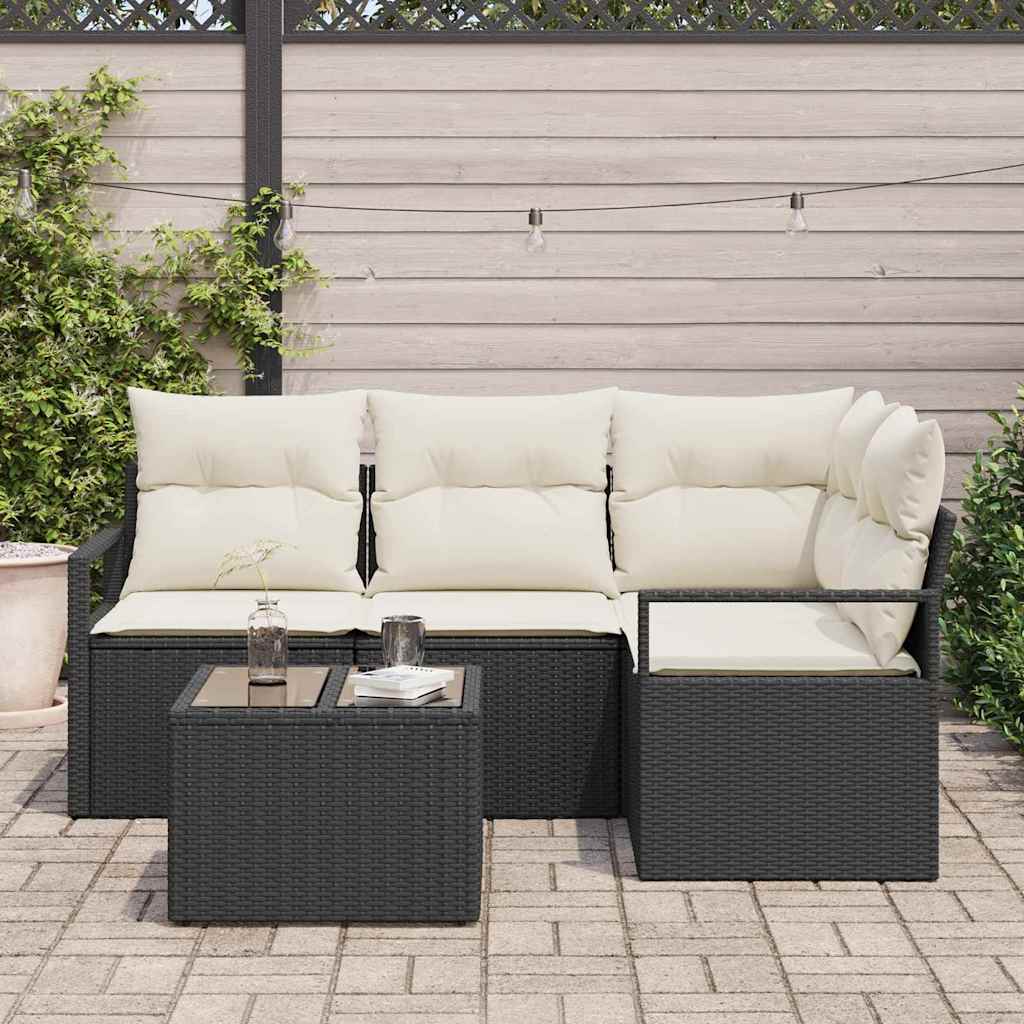 Garten-Sofa-Set mit Kissen mit Speicher 5 pcs Braun, Creme