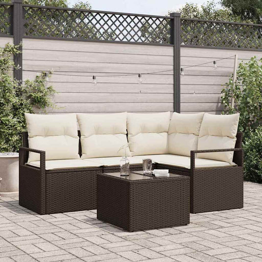 Garten-Sofa-Set mit Kissen mit Speicher 5 pcs Braun, Creme