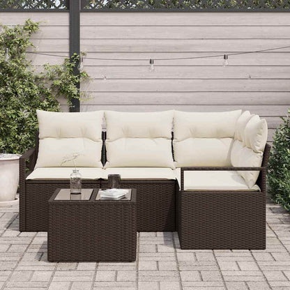 Garten-Sofa-Set mit Kissen mit Speicher 5 pcs Braun, Creme