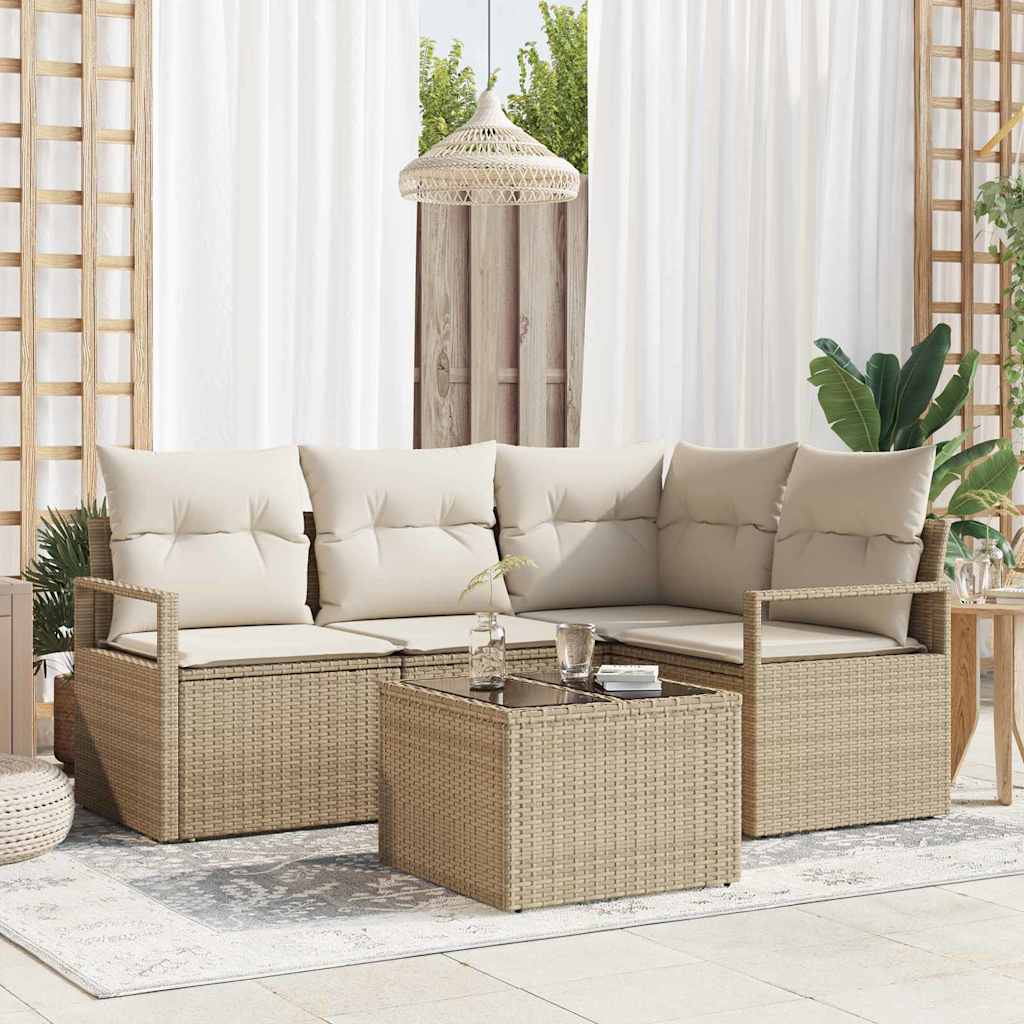 Garten-Sofa-Set mit Kissen mit Speicher 5 pcs Beige, Creme