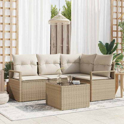 Garten-Sofa-Set mit Kissen mit Speicher 5 pcs Beige, Creme