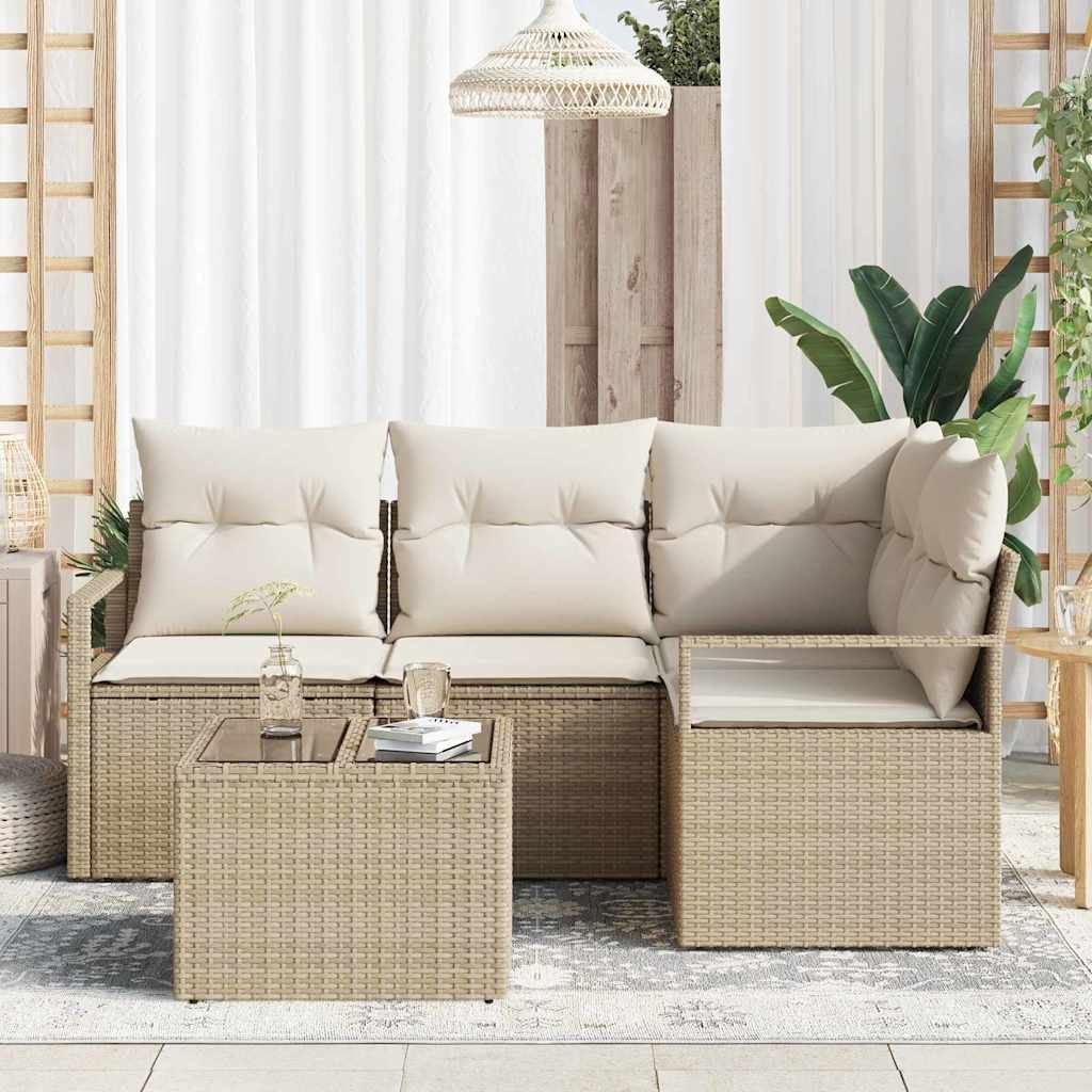 Garten-Sofa-Set mit Kissen mit Speicher 5 pcs Beige, Creme