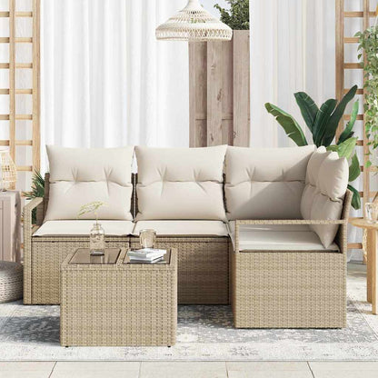 Garten-Sofa-Set mit Kissen mit Speicher 5 pcs Beige, Creme