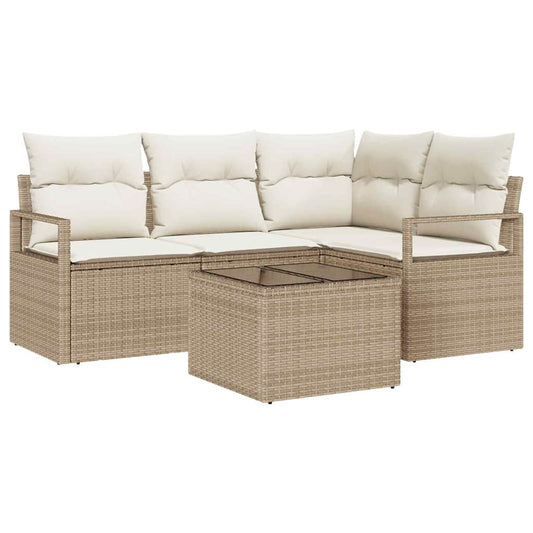Garten-Sofa-Set mit Kissen mit Speicher 5 pcs Beige, Creme