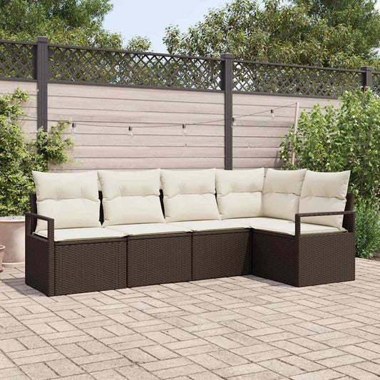 Garten-Sofa-Set mit Kissen mit Speicher 5 pcs Braun, Creme