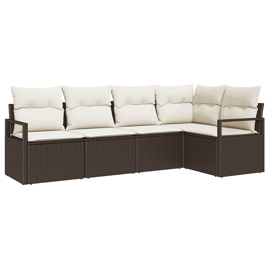 Garten-Sofa-Set mit Kissen mit Speicher 5 pcs Braun, Creme