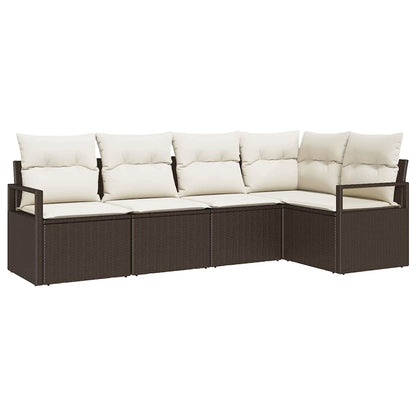 Garten-Sofa-Set mit Kissen mit Speicher 5 pcs Braun, Creme