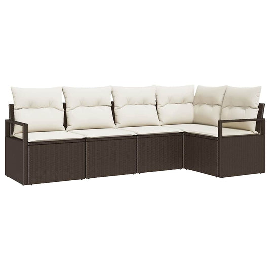 Garten-Sofa-Set mit Kissen mit Speicher 5 pcs Braun, Creme