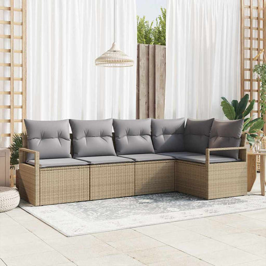 Garten-Sofa-Set mit Kissen mit Speicher 5 pcs Beige, Hellgrau