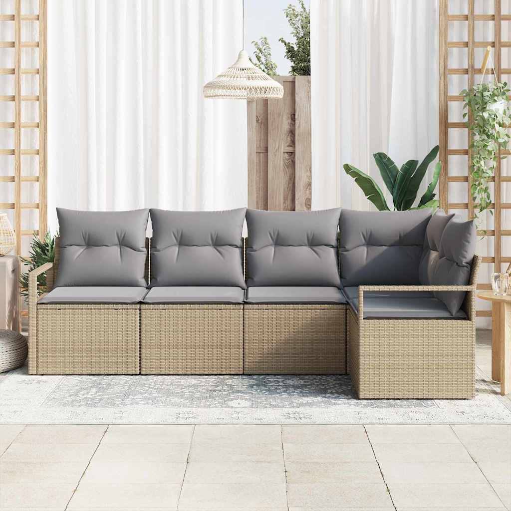 Garten-Sofa-Set mit Kissen mit Speicher 5 pcs Beige, Hellgrau