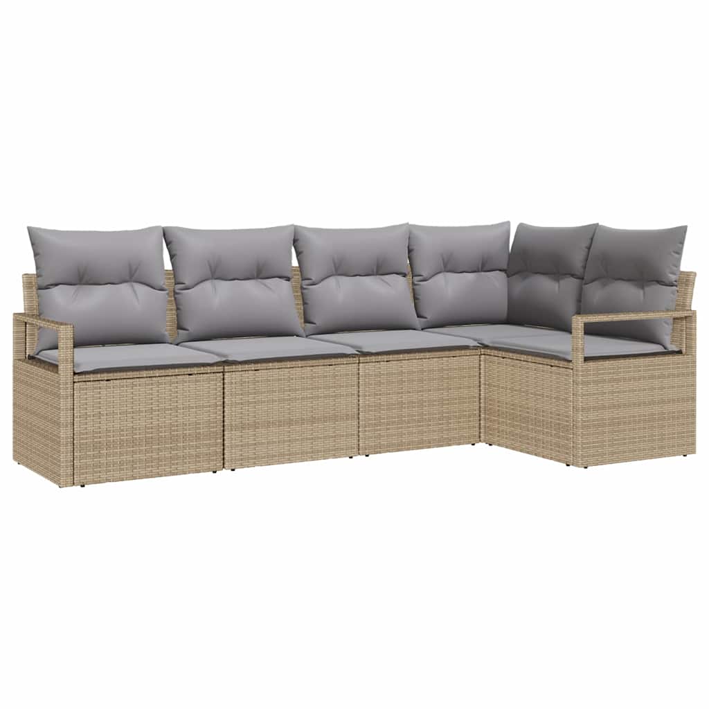 Garten-Sofa-Set mit Kissen mit Speicher 5 pcs Beige, Hellgrau