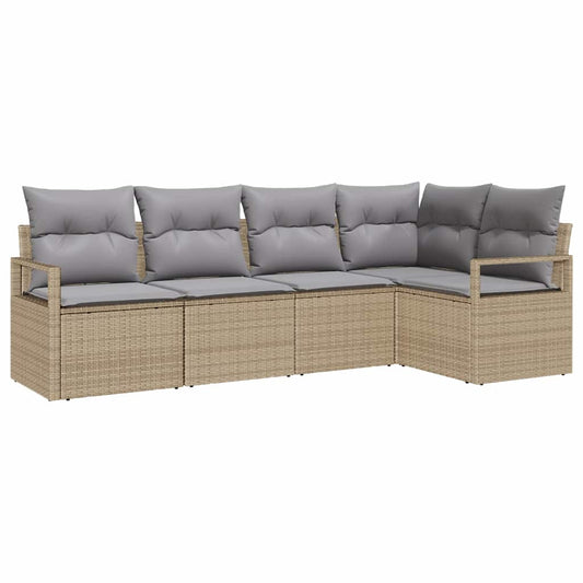 Garten-Sofa-Set mit Kissen mit Speicher 5 pcs Beige, Hellgrau