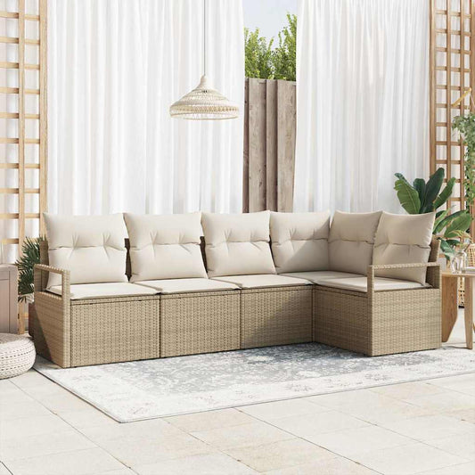 Garten-Sofa-Set mit Kissen mit Speicher 5 pcs Beige, Creme