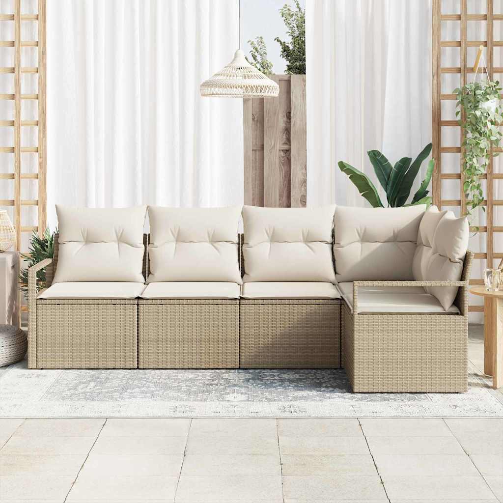 Garten-Sofa-Set mit Kissen mit Speicher 5 pcs Beige, Creme