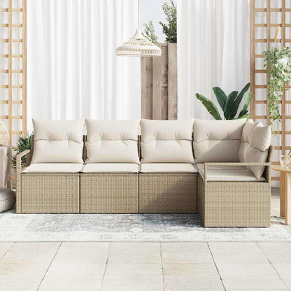 Garten-Sofa-Set mit Kissen mit Speicher 5 pcs Beige, Creme
