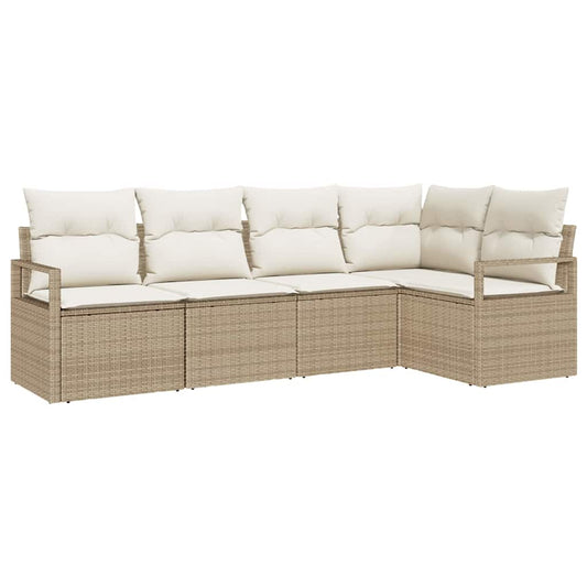 Garten-Sofa-Set mit Kissen mit Speicher 5 pcs Beige, Creme