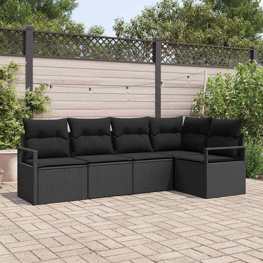 Garten-Sofa-Set mit Kissen mit Speicher 5 pcs Schwarz