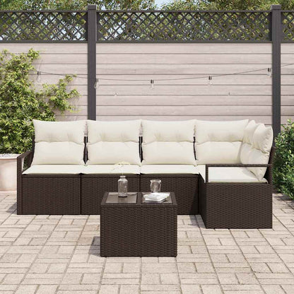 Garten-Sofa-Set mit Kissen mit Speicher 6 pcs Braun, Creme