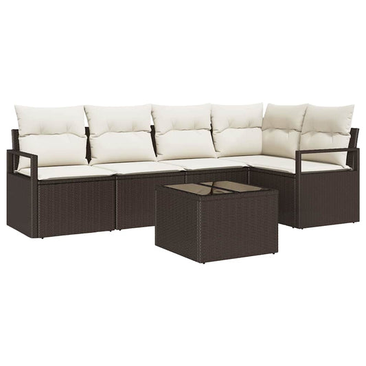 Garten-Sofa-Set mit Kissen mit Speicher 6 pcs Braun, Creme