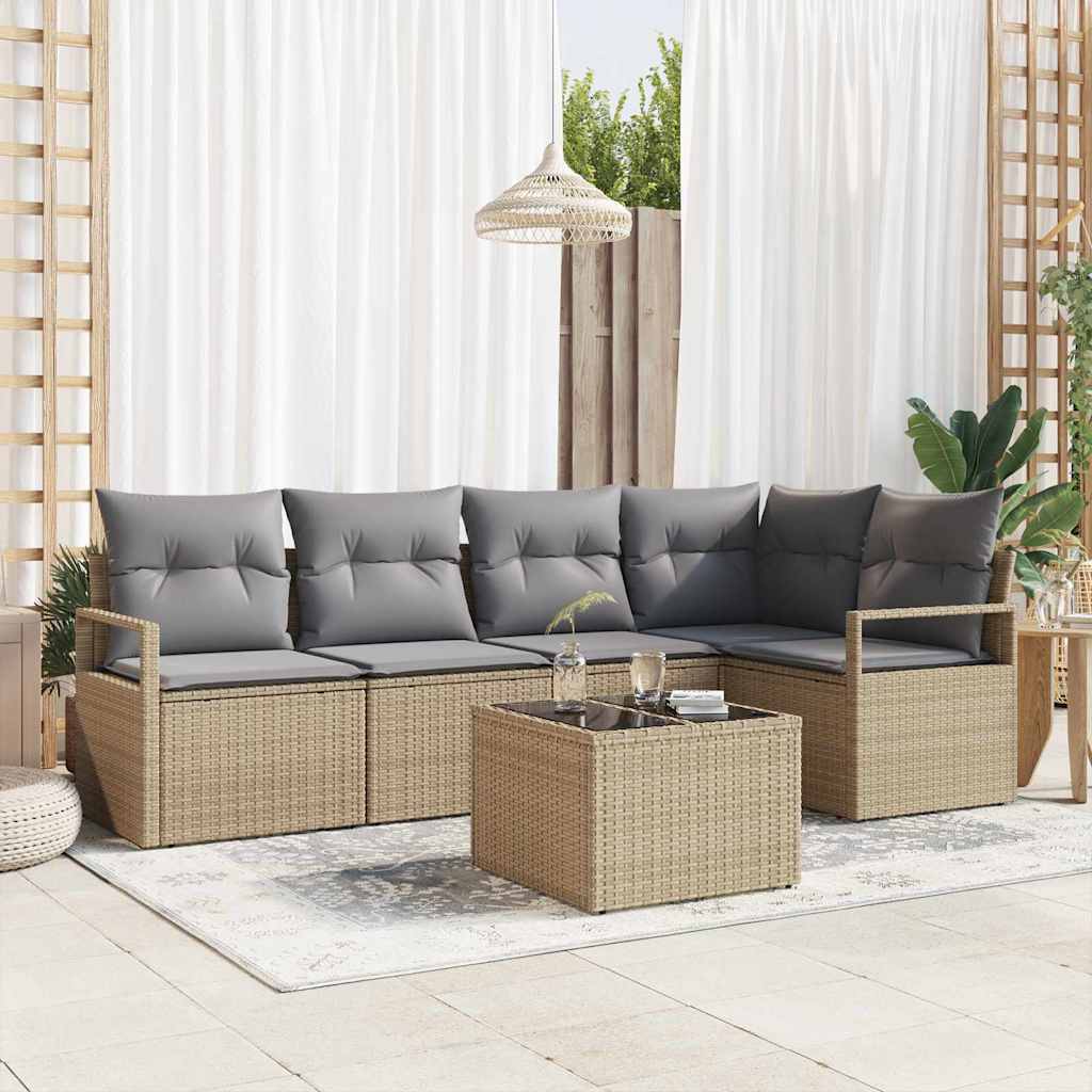 Garten-Sofa-Set mit Kissen mit Speicher 6 pcs Beige, Hellgrau