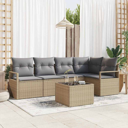 Garten-Sofa-Set mit Kissen mit Speicher 6 pcs Beige, Hellgrau