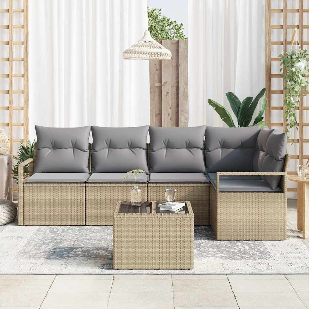 Garten-Sofa-Set mit Kissen mit Speicher 6 pcs Beige, Hellgrau